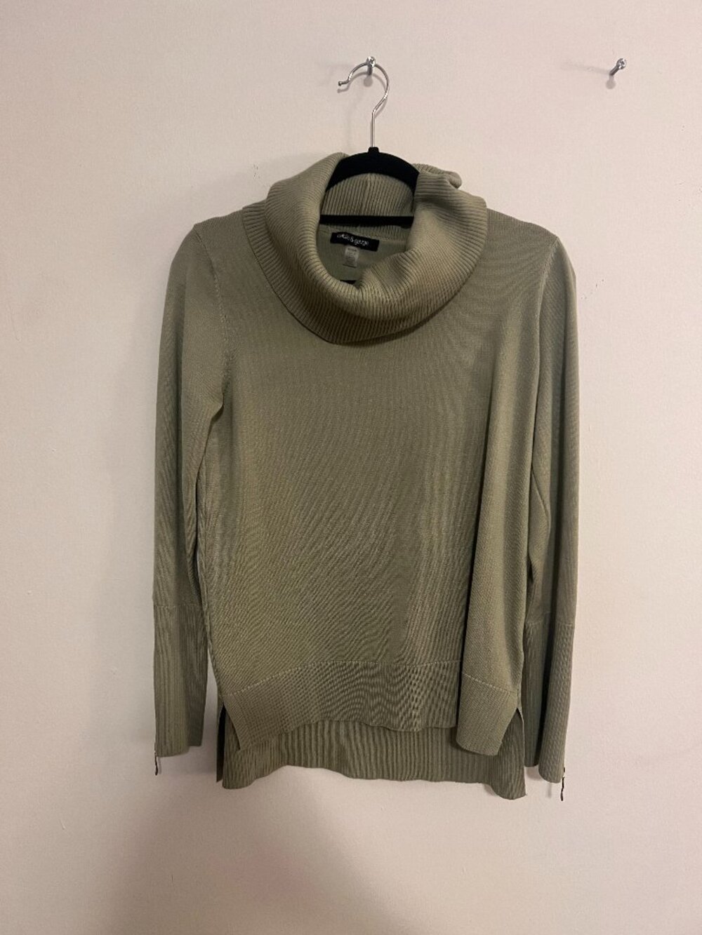 Olive Green Cable & Gauge Cowl Neck Sweater